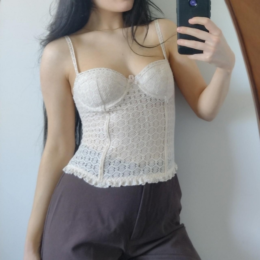 Cream and Light Pink Lace Corset Top